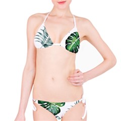 Pineapple Tropical Jungle Giant Green Leaf Watercolor Pattern Classic Bikini Set by genx