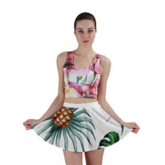 Pineapple Tropical Jungle Giant Green Leaf Watercolor Pattern Mini Skirt by genx