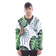 Pineapple Tropical Jungle Giant Green Leaf Watercolor Pattern Men s Hooded Windbreaker by genx