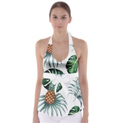 Pineapple Tropical Jungle Giant Green Leaf Watercolor Pattern Babydoll Tankini Top by genx