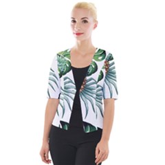 Pineapple Tropical Jungle Giant Green Leaf Watercolor Pattern Cropped Button Cardigan by genx