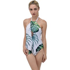 Pineapple Tropical Jungle Giant Green Leaf Watercolor Pattern Go With The Flow One Piece Swimsuit by genx