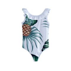 Pineapple Tropical Jungle Giant Green Leaf Watercolor Pattern Kids  Frill Swimsuit by genx