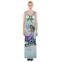 Cute Fairy Dancing On A Piano Maxi Thigh Split Dress by FantasyWorld7