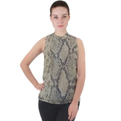 Snakeskin Pattern Lt Brown Mock Neck Chiffon Sleeveless Top by retrotoomoderndesigns