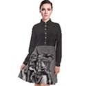 Odin on his Throne with ravens wolf on black stone texture Long Sleeve Chiffon Shirt Dress View1