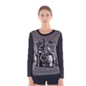 Odin on his Throne with ravens wolf on black stone texture Women s Long Sleeve Tee View1