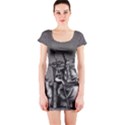 Odin on his Throne with ravens wolf on black stone texture Short Sleeve Bodycon Dress View1