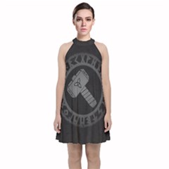 Thor Hammer With Runes Valhalla Tristella Viking Norse Mythology Mjolnir  Velvet Halter Neckline Dress  by snek