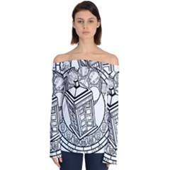 Bad Wolf Tardis Art Drawing Doctor Who Off Shoulder Long Sleeve Top by Sudhe