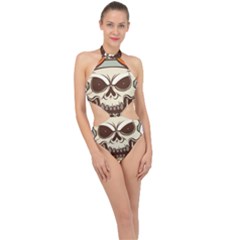 Motorcycle Helmet Skull Clip Art Cranial Skeleton Halter Side Cut Swimsuit by Sudhe