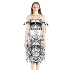 Drawing Samurai Tattoo Sketch Japanese Samurai Shoulder Tie Bardot Midi Dress by Sudhe