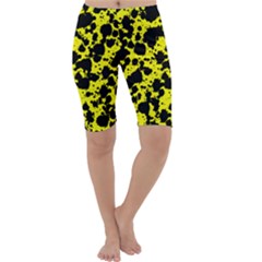 Black And Yellow Leopard Style Paint Splash Funny Pattern  Cropped Leggings  by yoursparklingshop