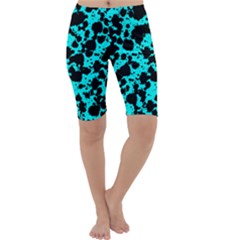 Bright Turquoise And Black Leopard Style Paint Splash Funny Pattern Cropped Leggings  by yoursparklingshop