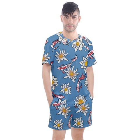 Koi Pattern Japanese Background Men s Mesh Tee And Shorts Set by Pakrebo