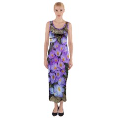 Signs Of Spring Purple Crocua Fitted Maxi Dress by Riverwoman