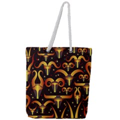 Stylised Horns Black Pattern Full Print Rope Handle Tote (large) by HermanTelo