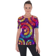 Abstract Background Spiral Colorful Shoulder Cut Out Short Sleeve Top by HermanTelo