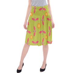 Dragonfly Sun Flower Seamlessly Midi Beach Skirt by HermanTelo