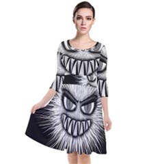 Monster Black White Eyes Quarter Sleeve Waist Band Dress by HermanTelo