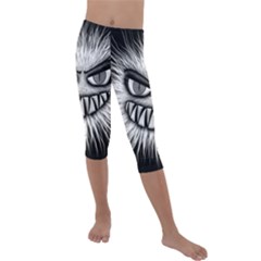 Monster Black White Eyes Kids  Lightweight Velour Capri Leggings  by HermanTelo