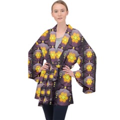 Pattern Background Yellow Bright Velvet Kimono Robe by HermanTelo