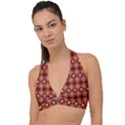 Plaid Pattern Red Squares Skull Halter Plunge Bikini Top View1