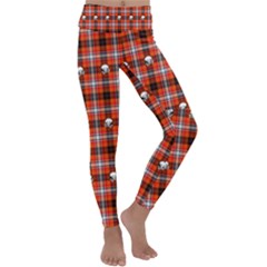 Plaid Pattern Red Squares Skull Kids  Lightweight Velour Classic Yoga Leggings by HermanTelo