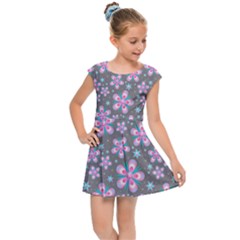 Seamless Pattern Flowers Pink Kids  Cap Sleeve Dress by HermanTelo