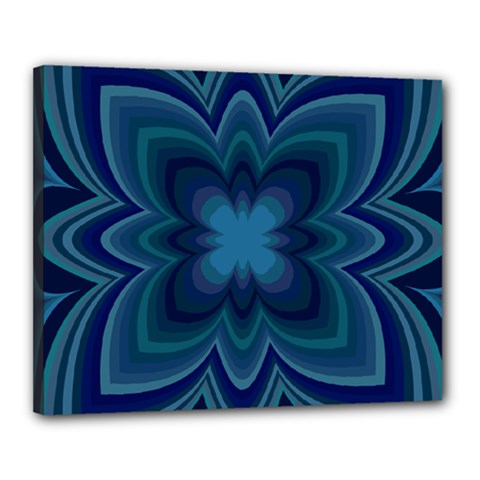 Blue Geometric Flower Dark Mirror Canvas 20  X 16  (stretched) by HermanTelo