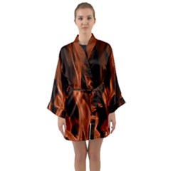 Smoke Flame Abstract Orange Red Long Sleeve Kimono Robe by HermanTelo