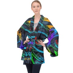 Rainbow Fractal Clouds Stars Velvet Kimono Robe by HermanTelo