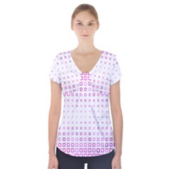 Square Pink Pattern Decoration Short Sleeve Front Detail Top by HermanTelo