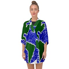 Globe Drawing Earth Ocean Half Sleeve Chiffon Kimono by HermanTelo