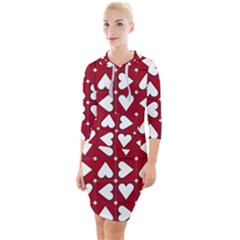 Graphic Heart Pattern Red White Quarter Sleeve Hood Bodycon Dress by HermanTelo