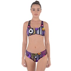 Abstract Flora Pinks Yellows Criss Cross Bikini Set by Pakrebo