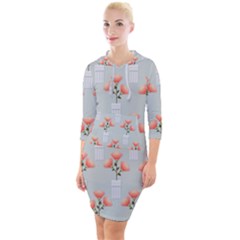 Pattern Non Seamless Floral Flowers Quarter Sleeve Hood Bodycon Dress by Pakrebo