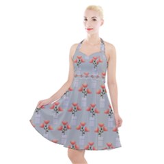 Pattern Non Seamless Floral Flowers Halter Party Swing Dress  by Pakrebo