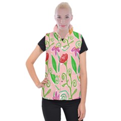 Background Colorful Floral Flowers Women s Button Up Vest by HermanTelo