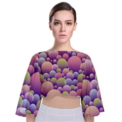 Abstract Background Circle Bubbles Tie Back Butterfly Sleeve Chiffon Top by HermanTelo