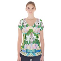 Graphic Easter Easter Basket Spring Short Sleeve Front Detail Top by Pakrebo