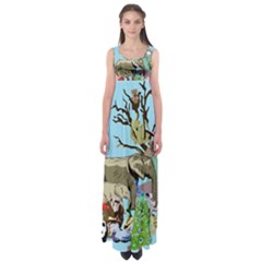 Zoo Animals Peacock Lion Hippo Empire Waist Maxi Dress by Pakrebo