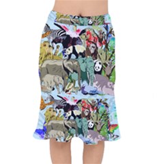 Zoo Animals Peacock Lion Hippo Mermaid Skirt by Pakrebo