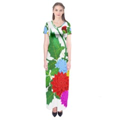 Flowers Floral Plants Nature Short Sleeve Maxi Dress by Pakrebo