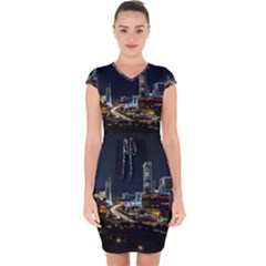 Night City Seoul Travel Korea Sky Capsleeve Drawstring Dress  by Pakrebo