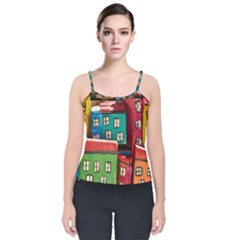 Houses Handmade Cultural Velvet Spaghetti Strap Top by Pakrebo