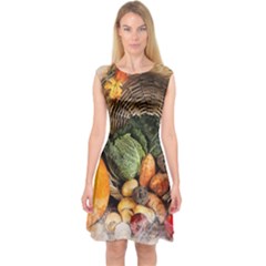 Pumpkin Vegetables Autumn Capsleeve Midi Dress by Pakrebo