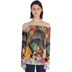 Pumpkin Vegetables Autumn Off Shoulder Long Sleeve Top by Pakrebo