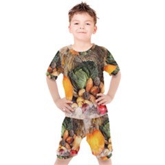 Pumpkin Vegetables Autumn Kids  Tee And Shorts Set by Pakrebo