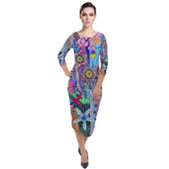 Abstract Forest  Quarter Sleeve Midi Velour Bodycon Dress by okhismakingart